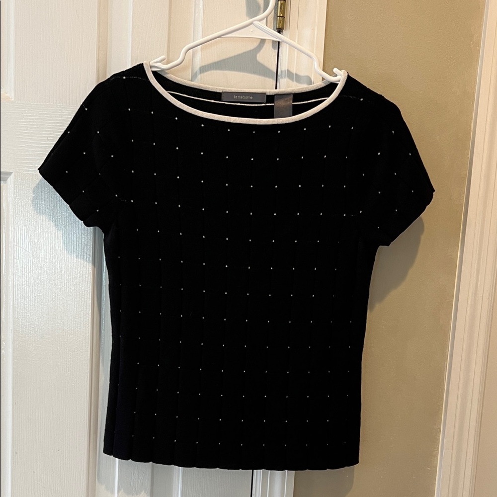 Liz Claiborne Black Knit Top with White Accents